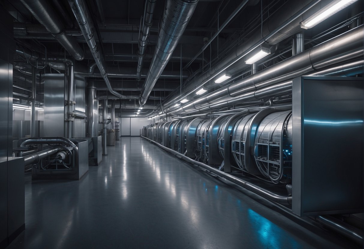 A complex network of ductwork connects and distributes air throughout a building, essential for HVAC systems to function effectively