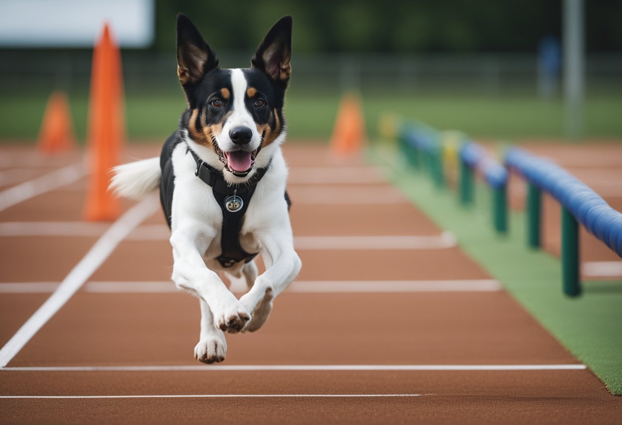 Dogs engaged in various sports activities, such as agility, flyball, and obedience training, in a safe and controlled environment