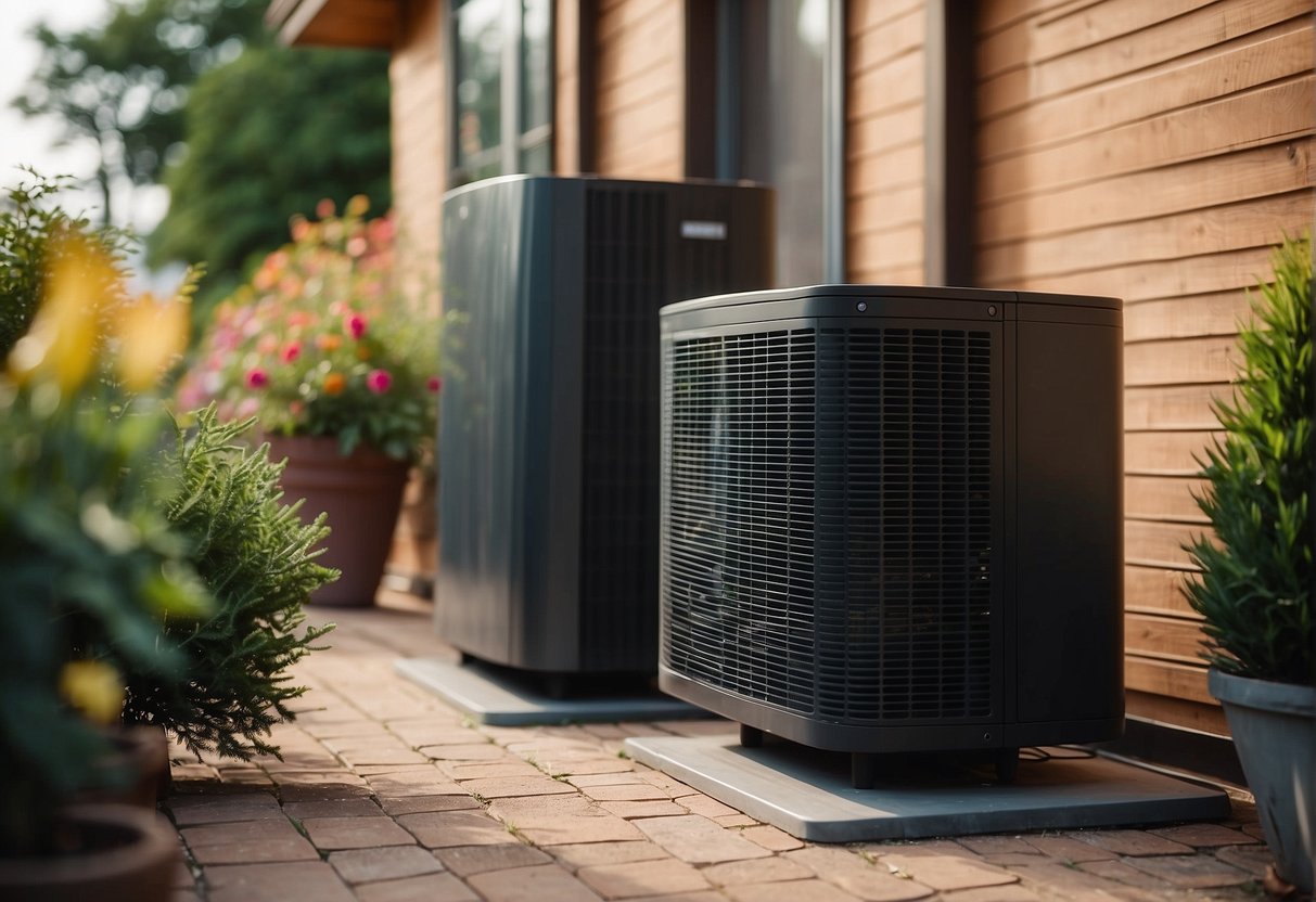 A heat pump sits outside a cozy home, transferring heat from the outside air to warm the interior. It provides efficient heating and cooling, but requires regular maintenance