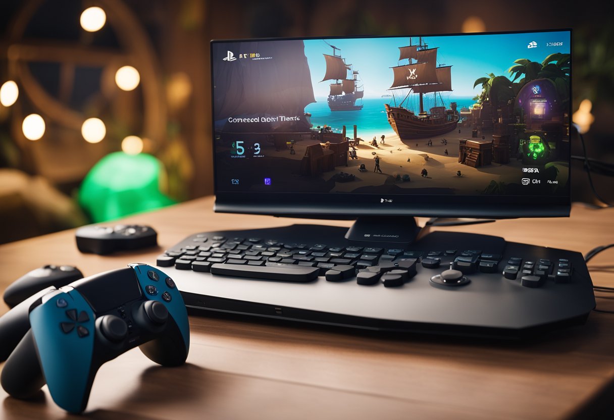 A PS5 console connected to the internet, with the Sea of Thieves closed beta page open, and a download progress bar filling up on the screen