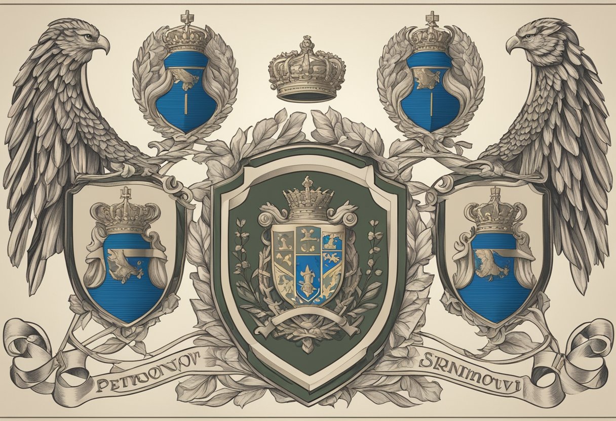 A family crest with the names Ivanov, Petrov, and Smirnov displayed prominently