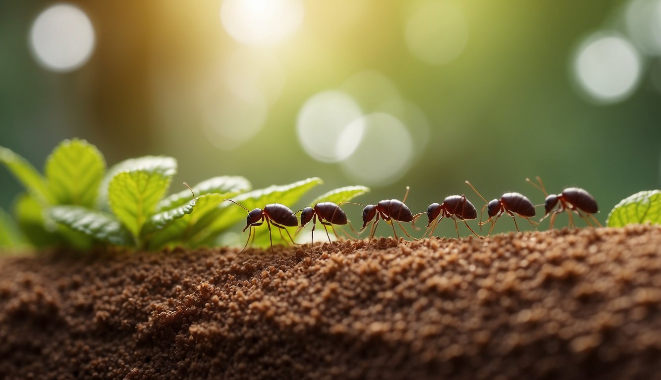 A line of ants approaches a barrier of cinnamon and peppermint, turning away as they encounter the strong scents