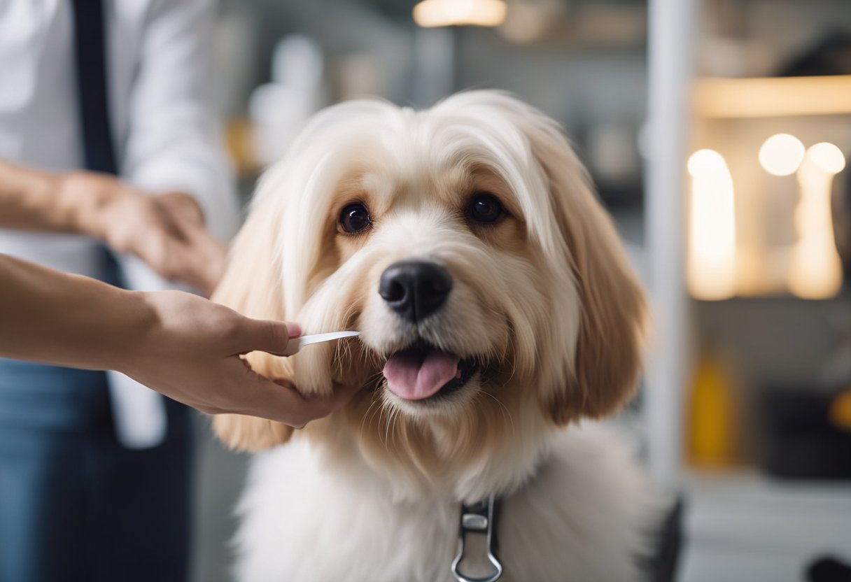 Use a wide-tooth comb to gently fluff the dog's hair after shampooing, starting from the base of the hair and working upwards