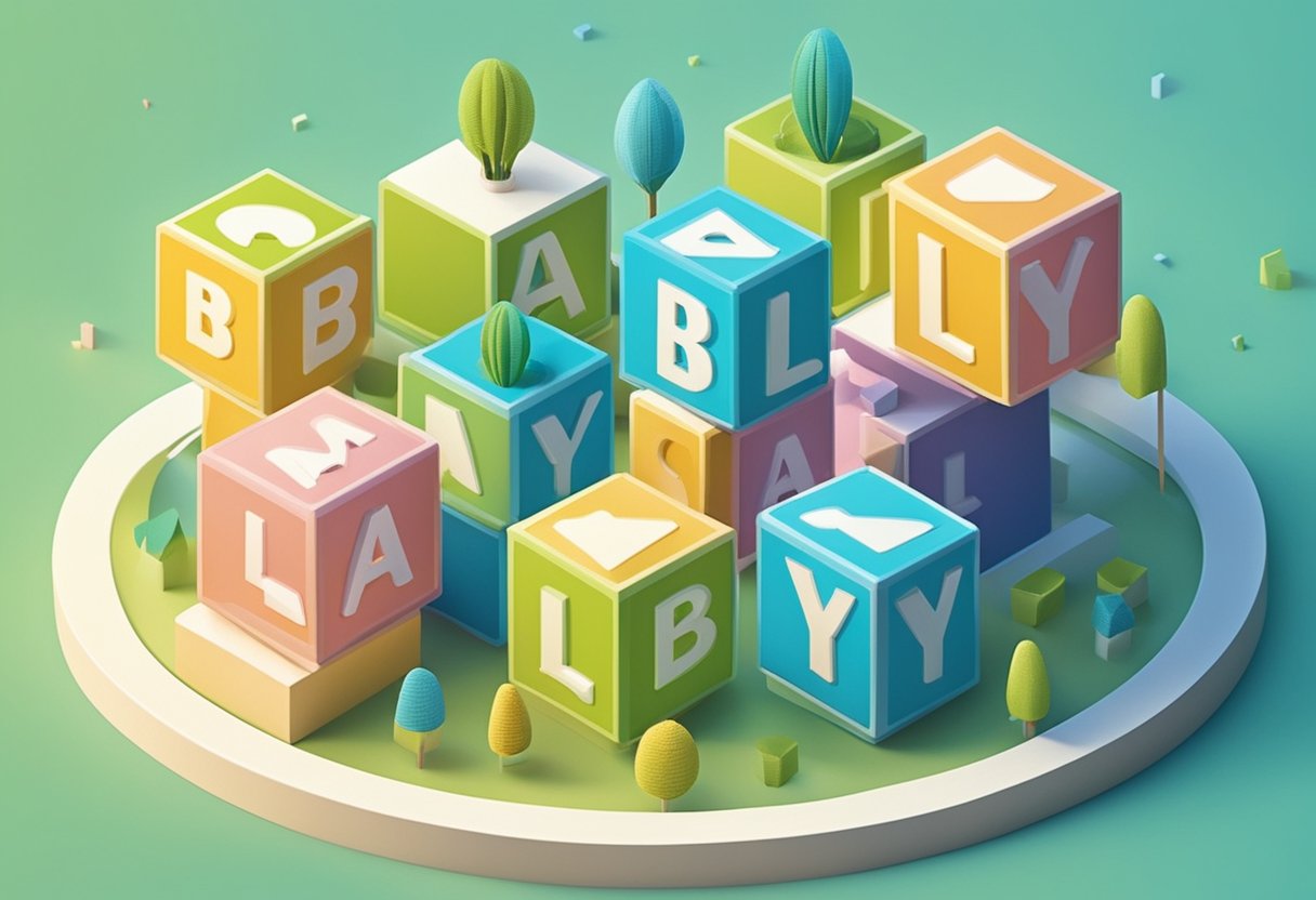 Six colorful blocks spell out baby names in a playful nursery setting