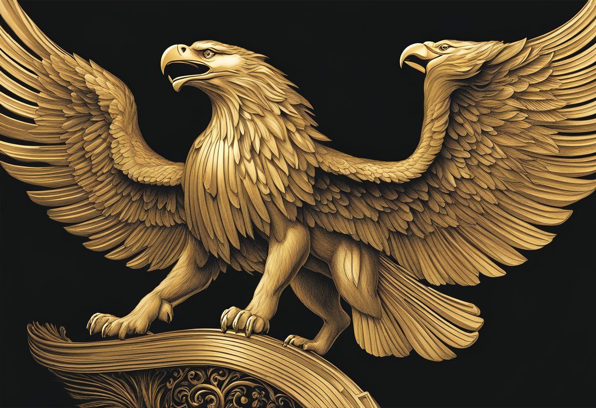 A golden scroll with heroic names floats in a beam of light. A regal lion and soaring eagle stand guard, symbolizing strength and courage