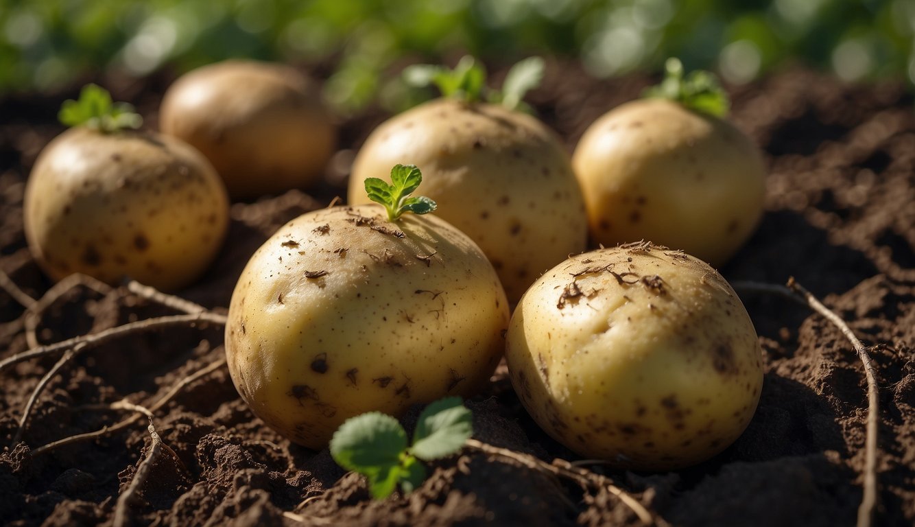 Potatoes with visible roots growing out of them