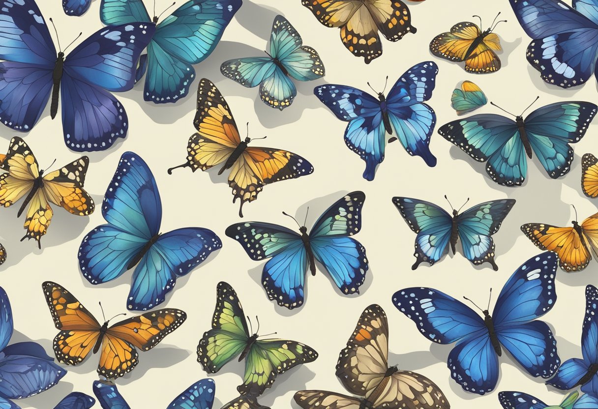 Colorful butterflies flutter around a garden, each with a unique name like "Aurora" and "Indigo."