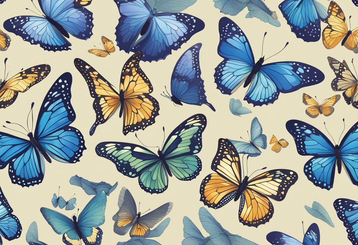 Colorful butterflies fluttering around, with names like "Aurora" and "Indigo" floating in the air
