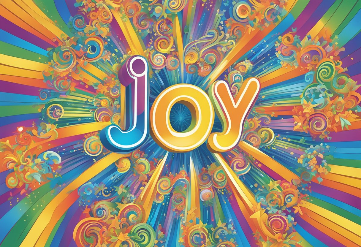 A colorful array of uplifting words like "Hope," "Grace," and "Joy" swirl around a radiant starburst, evoking a sense of positivity and possibility