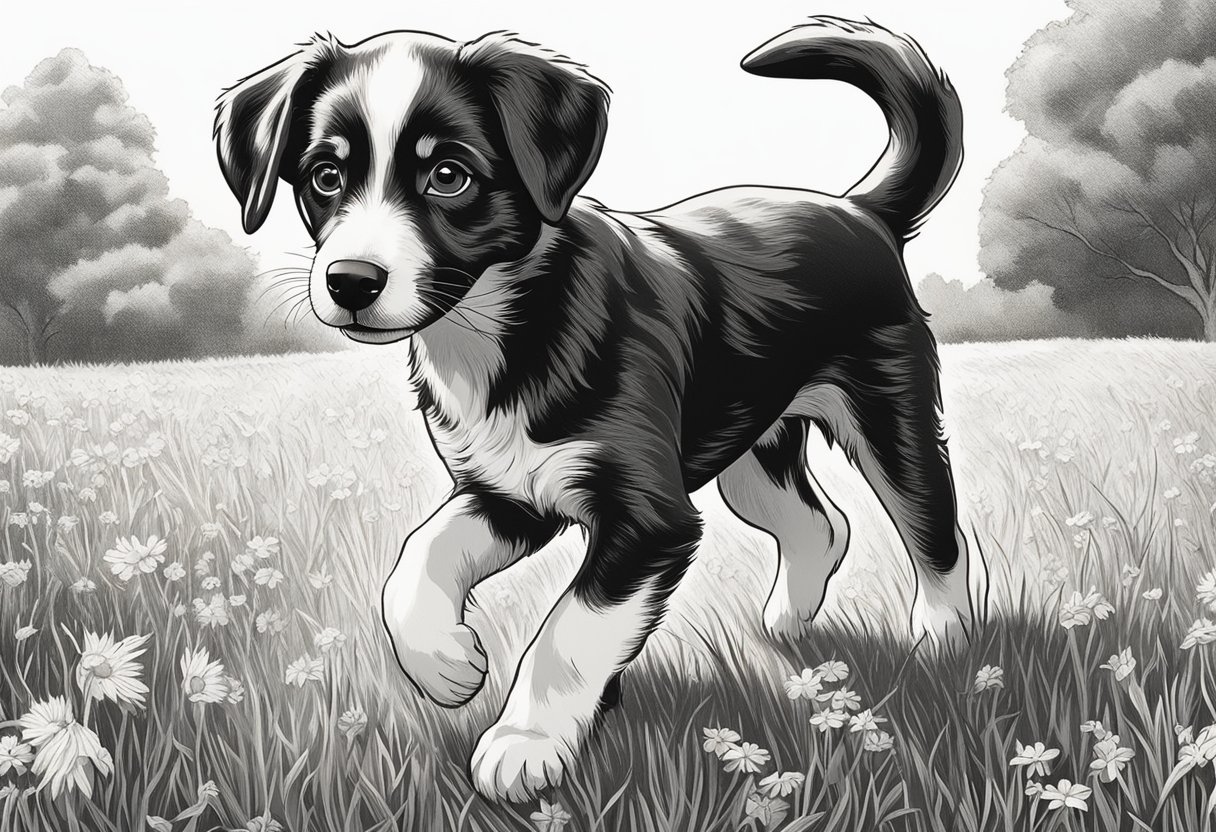 A playful puppy named Buddy runs through a sunny meadow