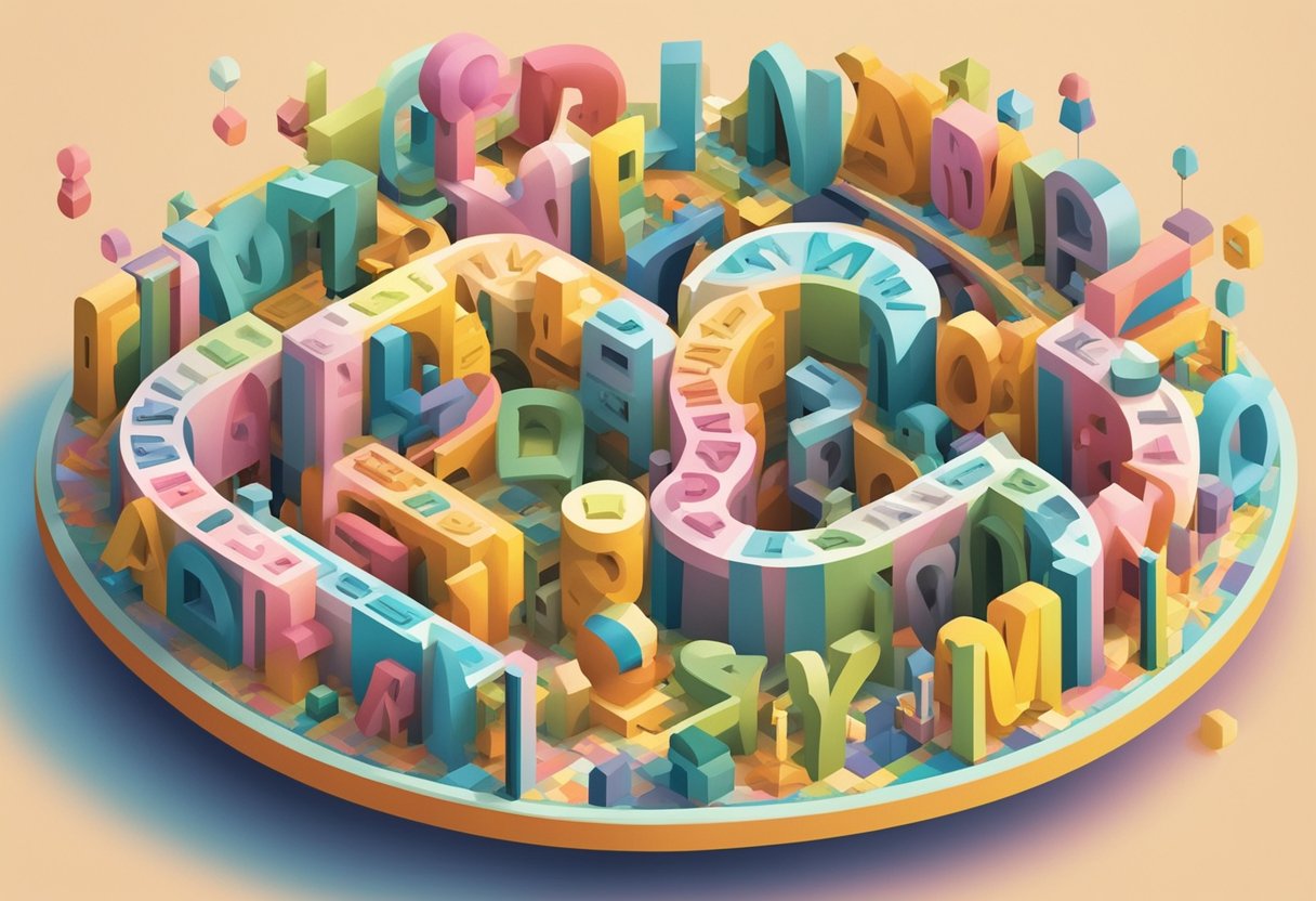 A colorful array of letters forming palindrome names, surrounded by playful and whimsical designs