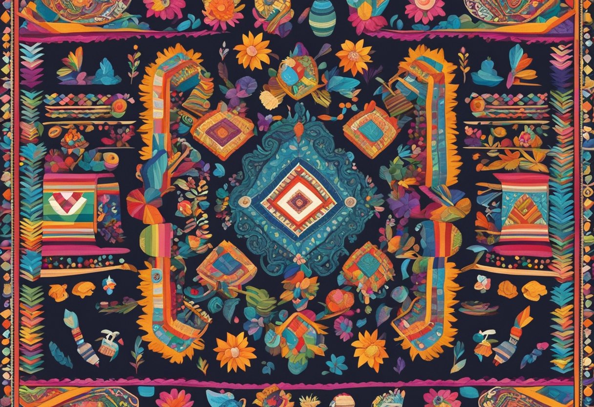 Colorful Peruvian textiles and traditional symbols surround a list of Peruvian baby names