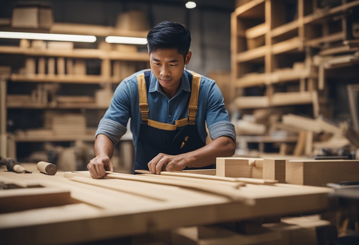 A carpenter in Singapore answering FAQs with tools and woodwork in the background