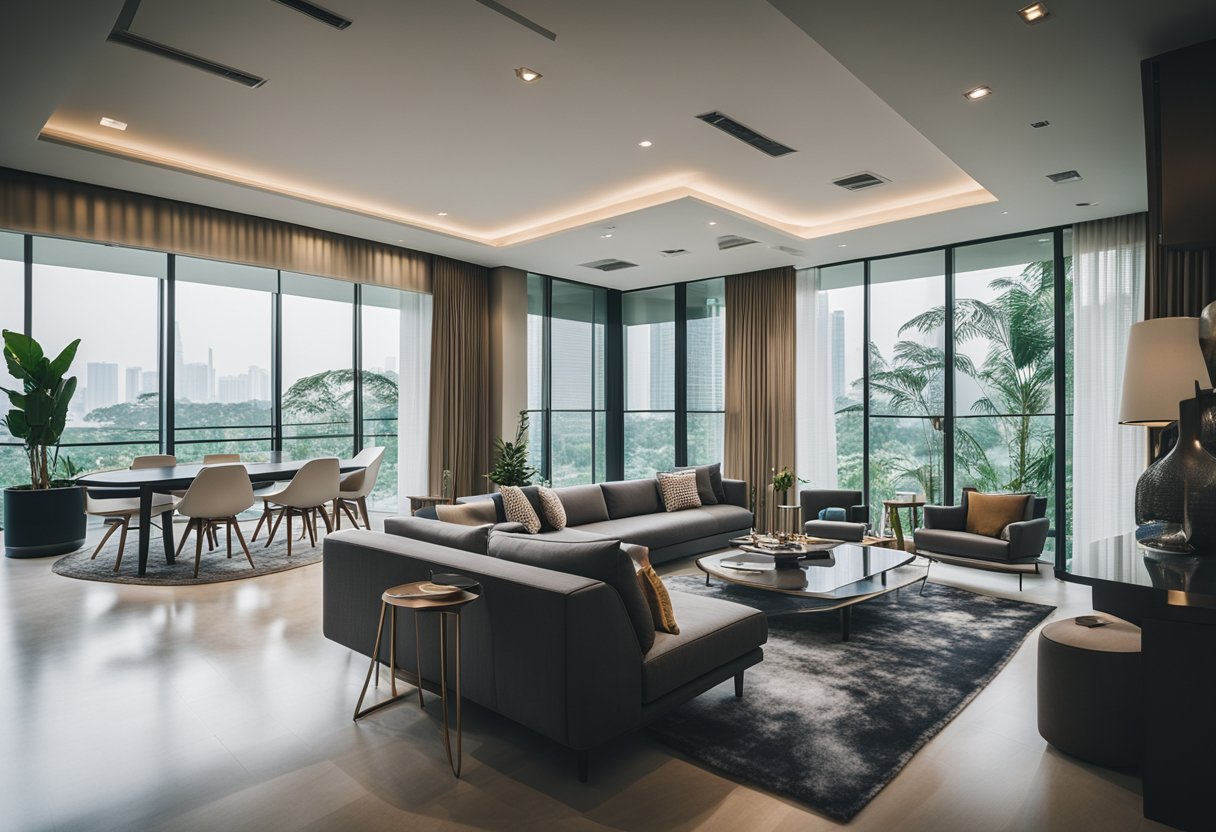 A modern living room with sleek, designer furniture in Singapore