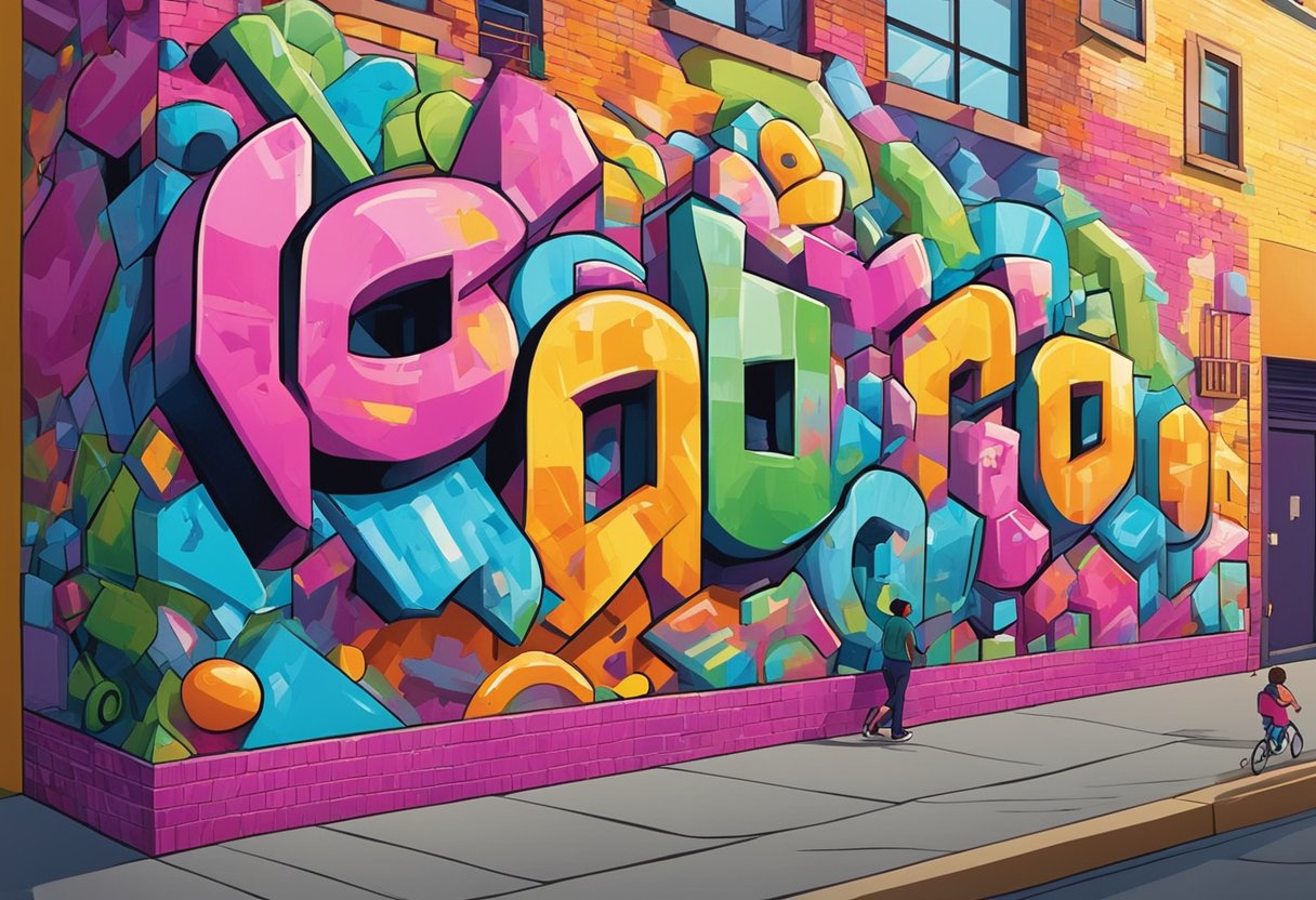 A colorful graffiti-covered wall with the words "Good Names" and a list of unique baby names for girls and boys in a vibrant, urban setting