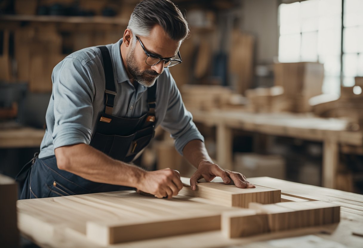 A carpenter meticulously crafting a custom piece of furniture in a well-lit workshop