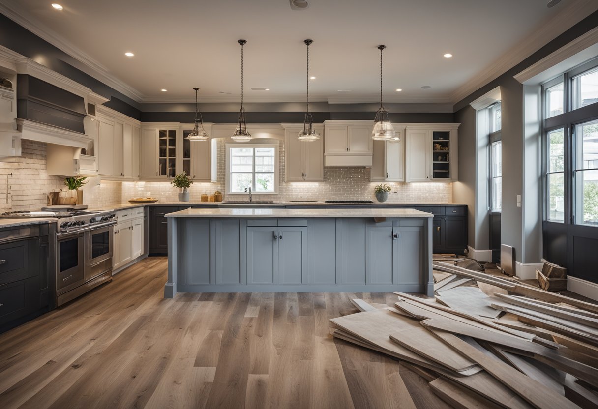 The whole house renovation timeline unfolds with various stages: planning, demolition, construction, installation, and finishing. Each step progresses methodically, resulting in a transformed and updated living space