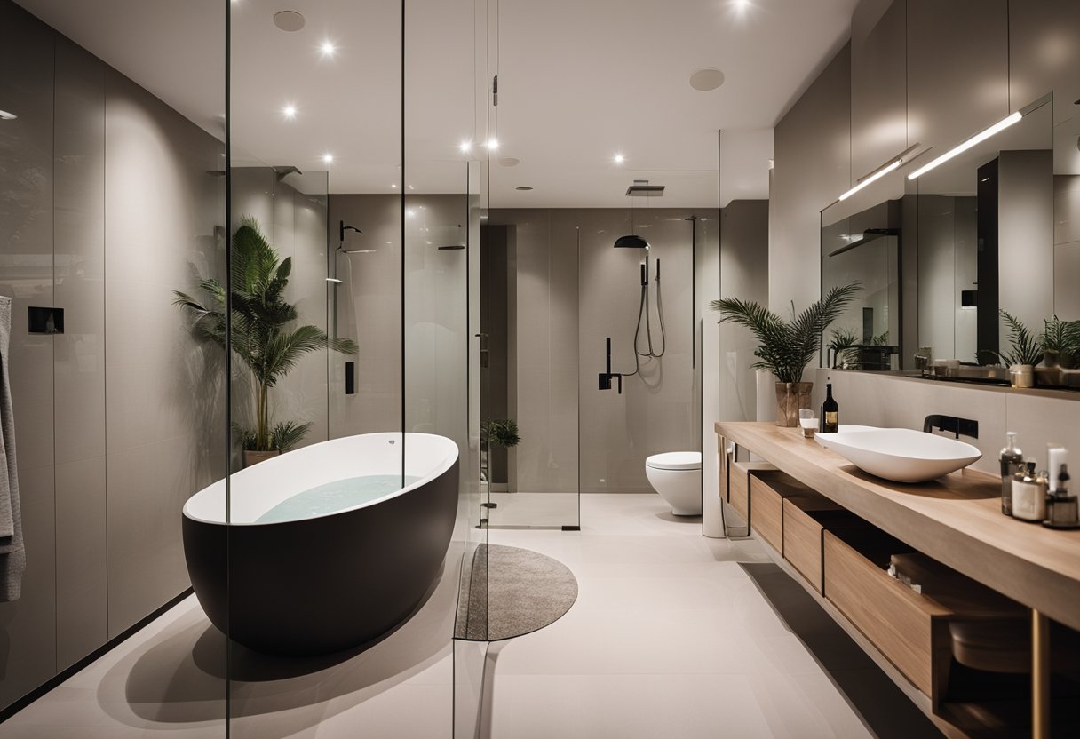 A bathroom with modern fixtures and stylish decor, showcasing innovative renovation ideas