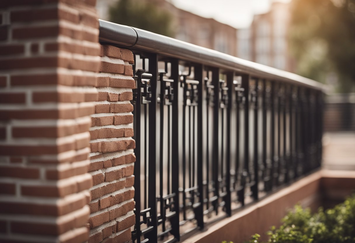 A brick railing with intricate geometric patterns lines the edge of a balcony, adding a touch of elegance and charm to the outdoor space