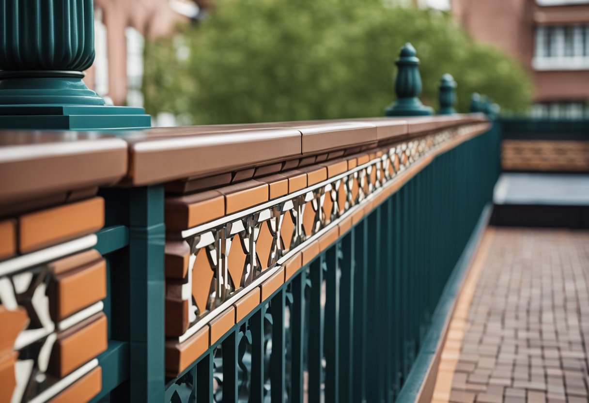 A brick railing with intricate geometric patterns lines the edge of a balcony, creating a visually appealing and secure barrier