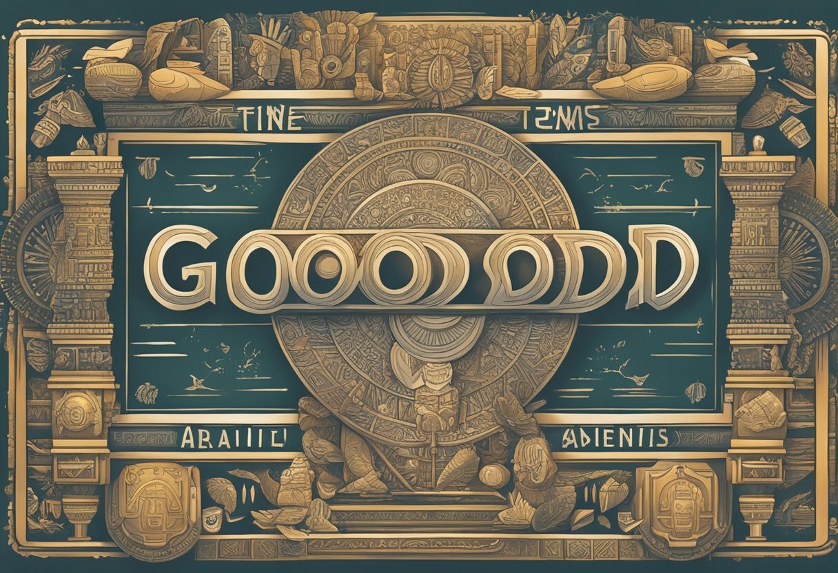 Ancient Indian symbols and artifacts surround the words "Good Names" in bold lettering