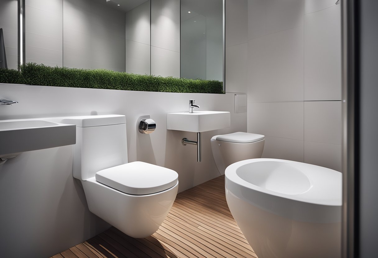 A sleek, modern toilet with clean lines and chrome fixtures. Aesthetically pleasing, with a focus on functionality and comfort