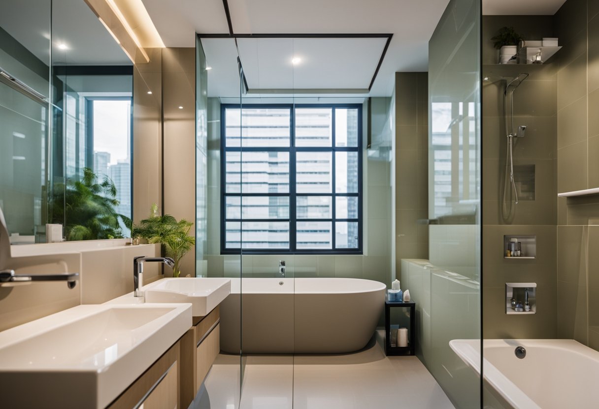A bathroom in an HDB flat undergoing renovation, with practical design considerations for resale