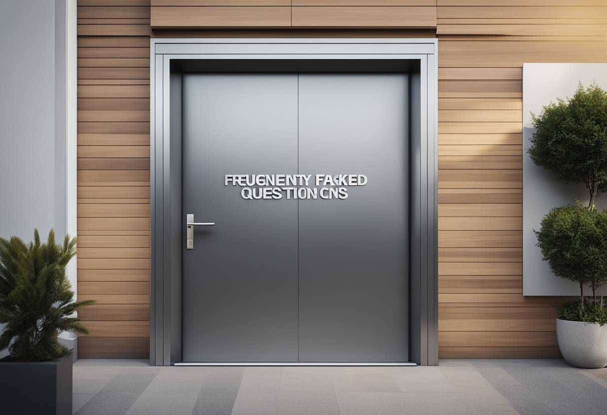 A sleek aluminium door with "Frequently Asked Questions" printed in bold letters