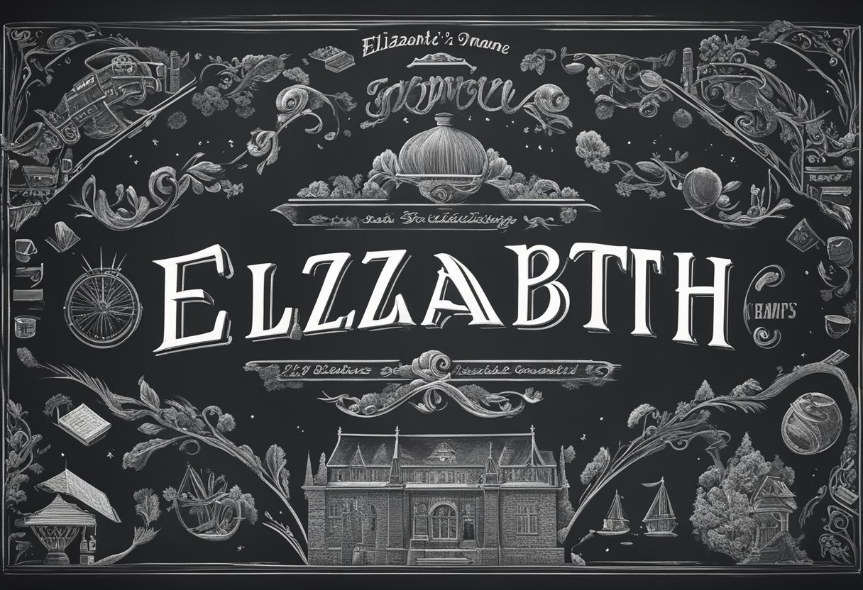 Elizabeth's name written in various fonts on a chalkboard