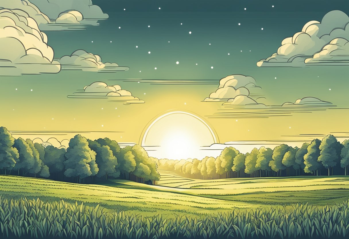 A radiant light shines down on a peaceful meadow, symbolizing hope and salvation