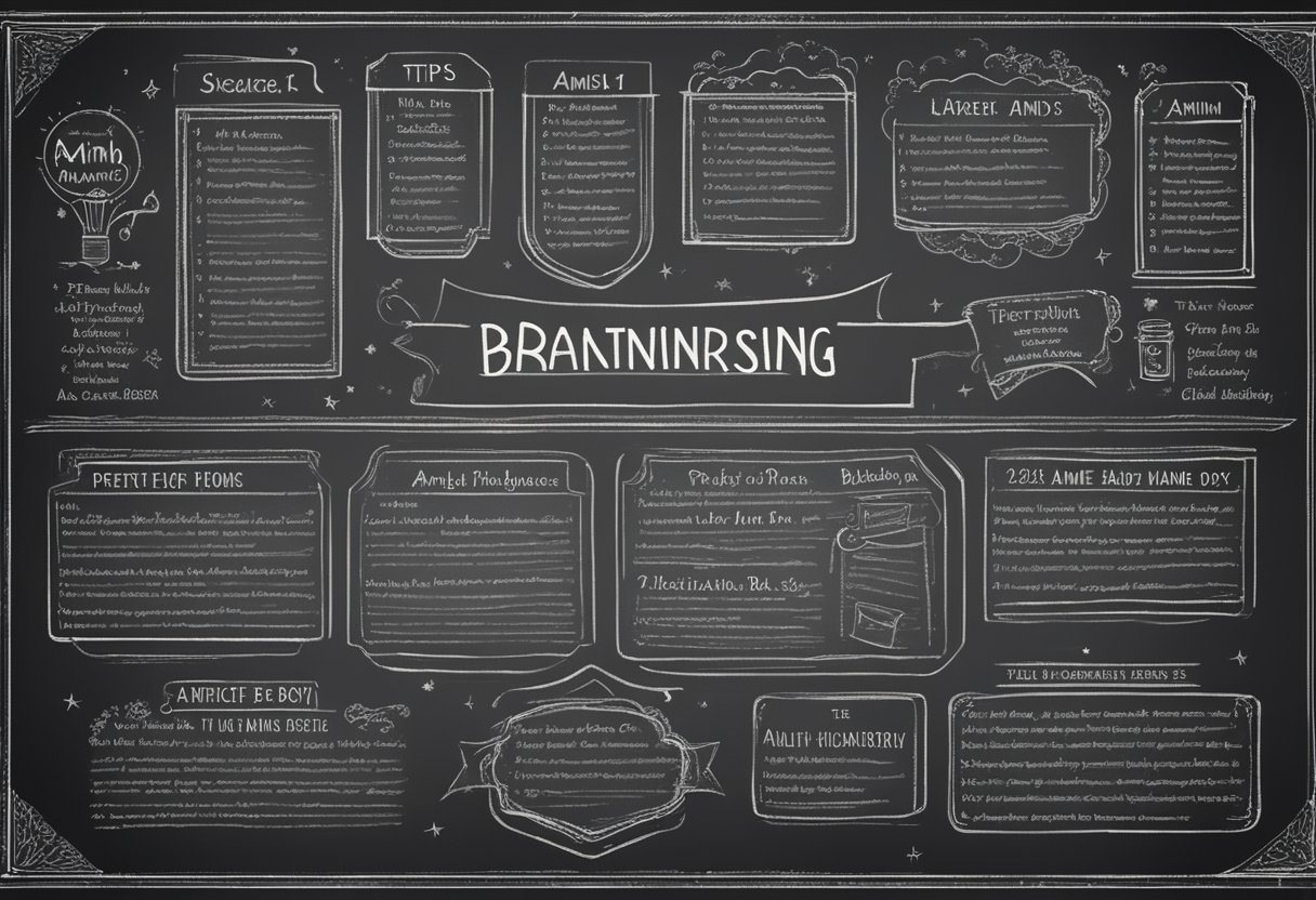 A chalkboard with "Tips For Brainstorming The Perfect Name" and a list of Amish baby names for girls and boys