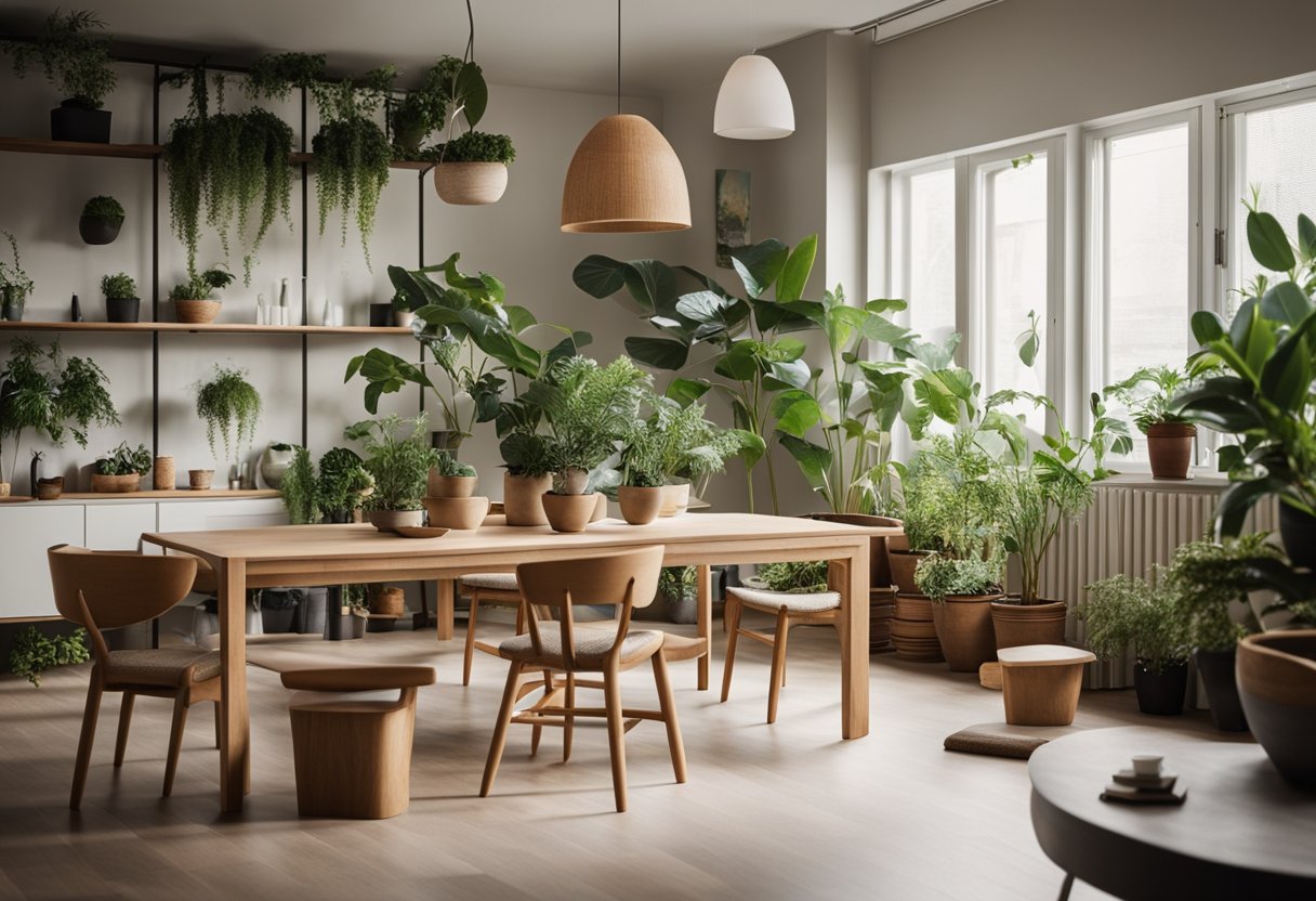 A clutter-free room with natural light, plants, and balanced furniture arrangement for a harmonious feng shui renovation