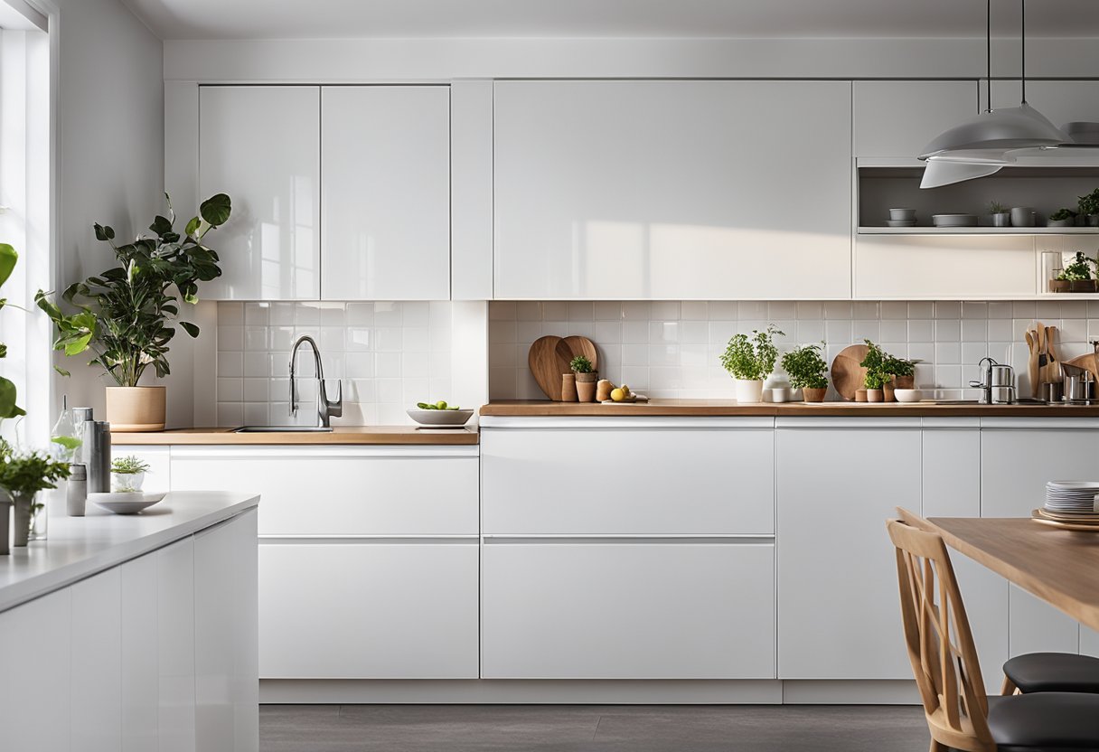 A sleek white kitchen cabinet from IKEA stands against a bright, modern kitchen backdrop. The clean lines and minimalist design exude a sense of contemporary style