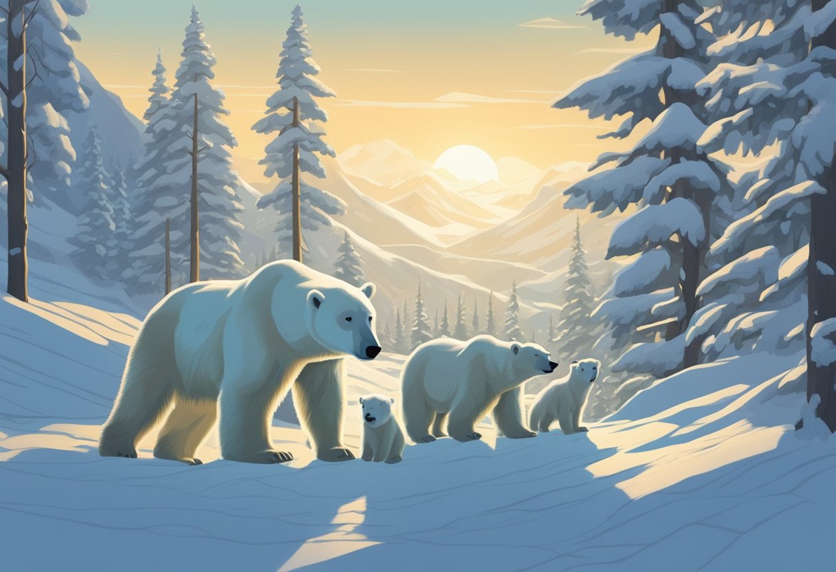A polar bear family naming their cubs in the snowy Alaskan wilderness