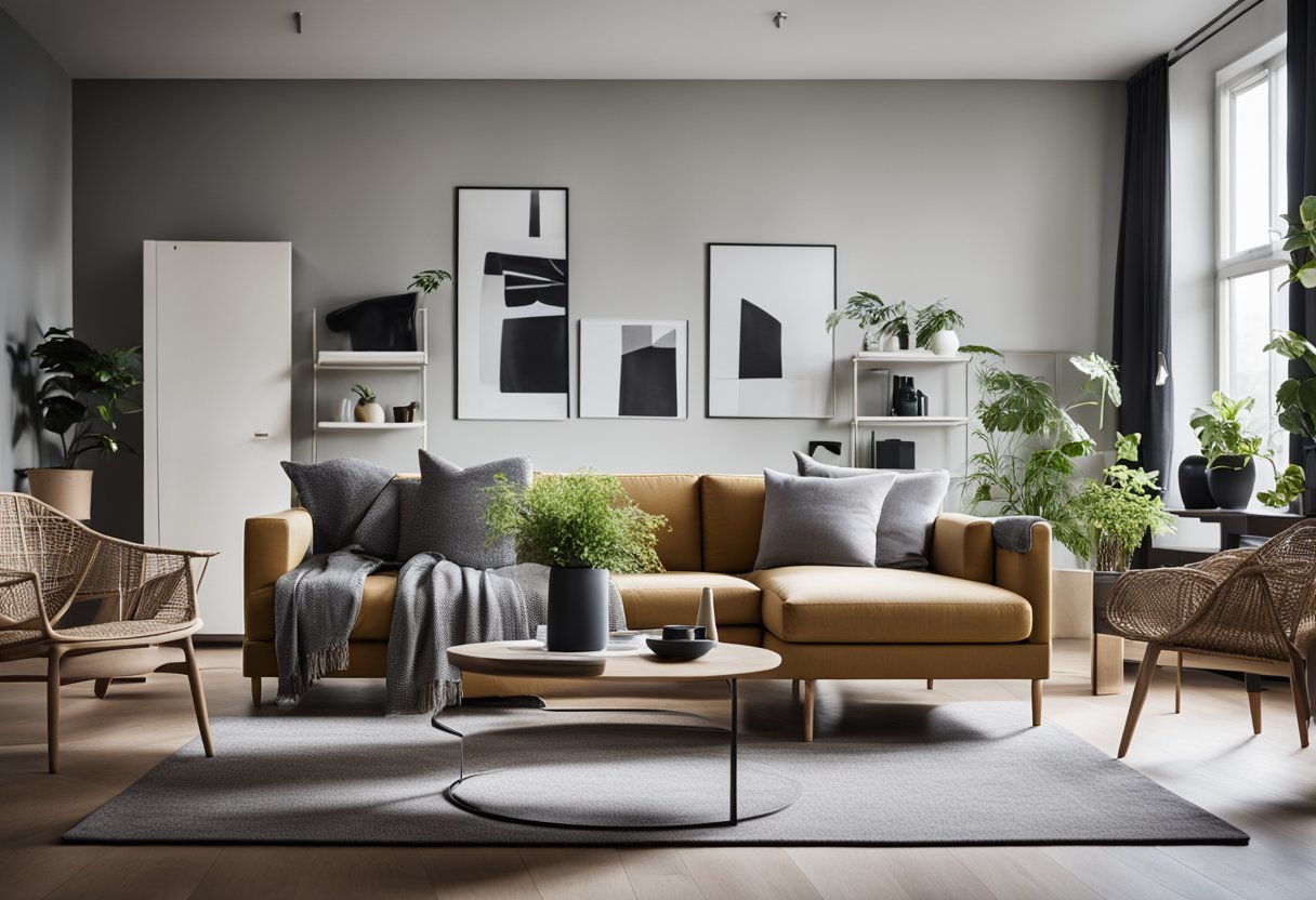 A modern living room with a sleek and stylish furniture set from Hay, showcasing the brand's products in a contemporary setting