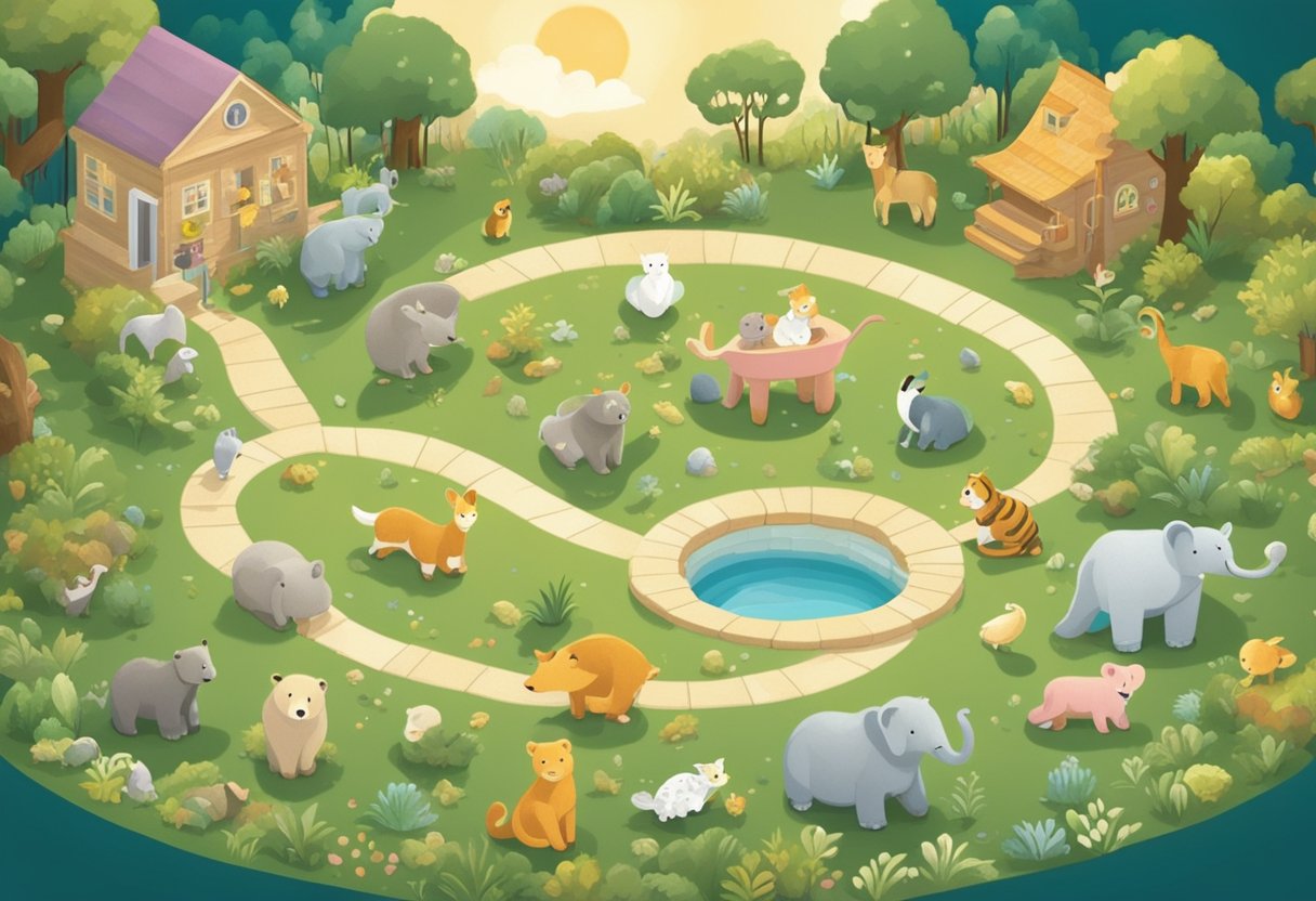 A playful menagerie of animal-themed baby names swirl around a cozy nursery, inspiring parents-to-be with adorable possibilities