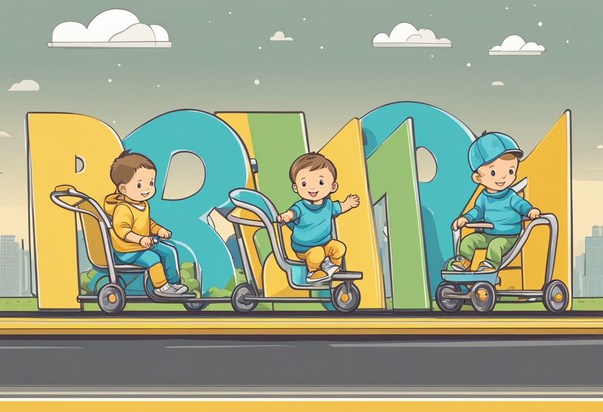 A row of bouncing baby boys with names starting with "R" displayed on a colorful banner