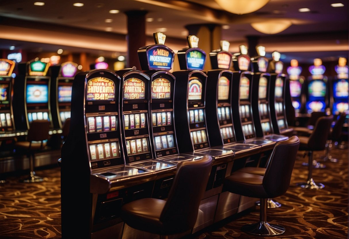 Bright lights illuminate rows of slot machines and card tables at Leo Vegas Casino. Patrons eagerly place bets while sipping on cocktails, creating an atmosphere of excitement and anticipation