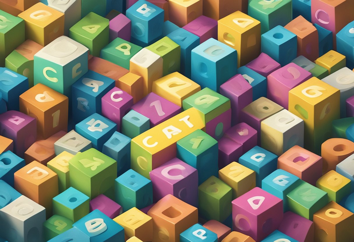 A pile of colorful baby blocks with the name "Carter" written on them in playful lettering