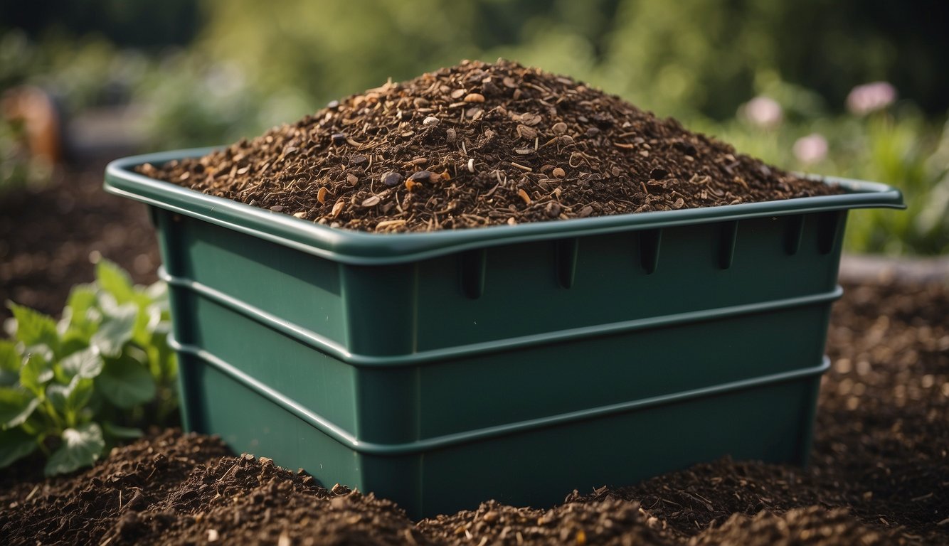 Bokashi added to compost bin, enriching soil with beneficial microbes
