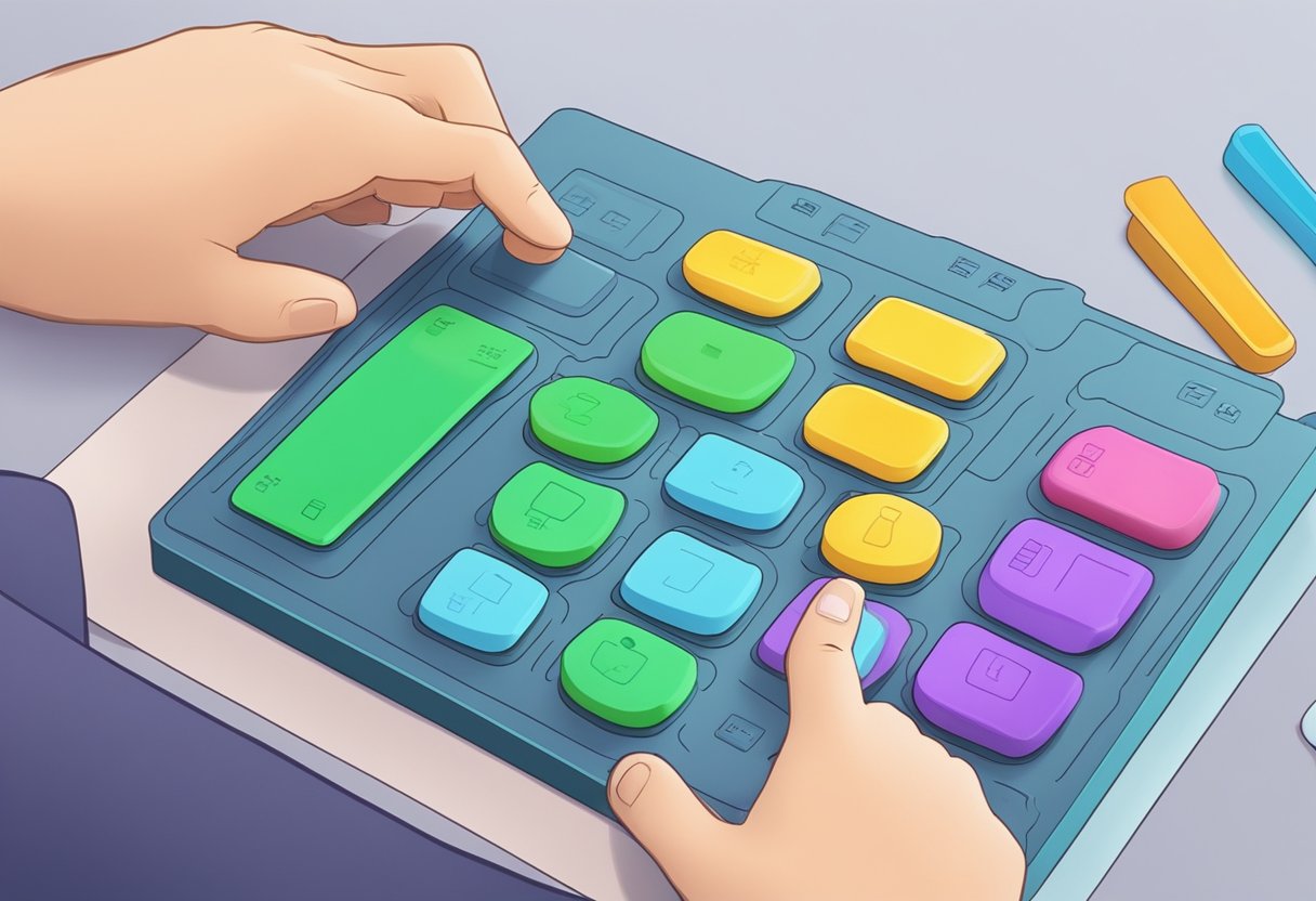 A hand presses a silicone rubber membrane keypad, customizing its design