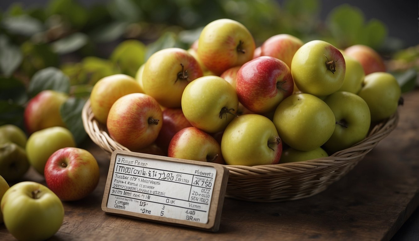 A pile of crab apples with a nutritional label next to it