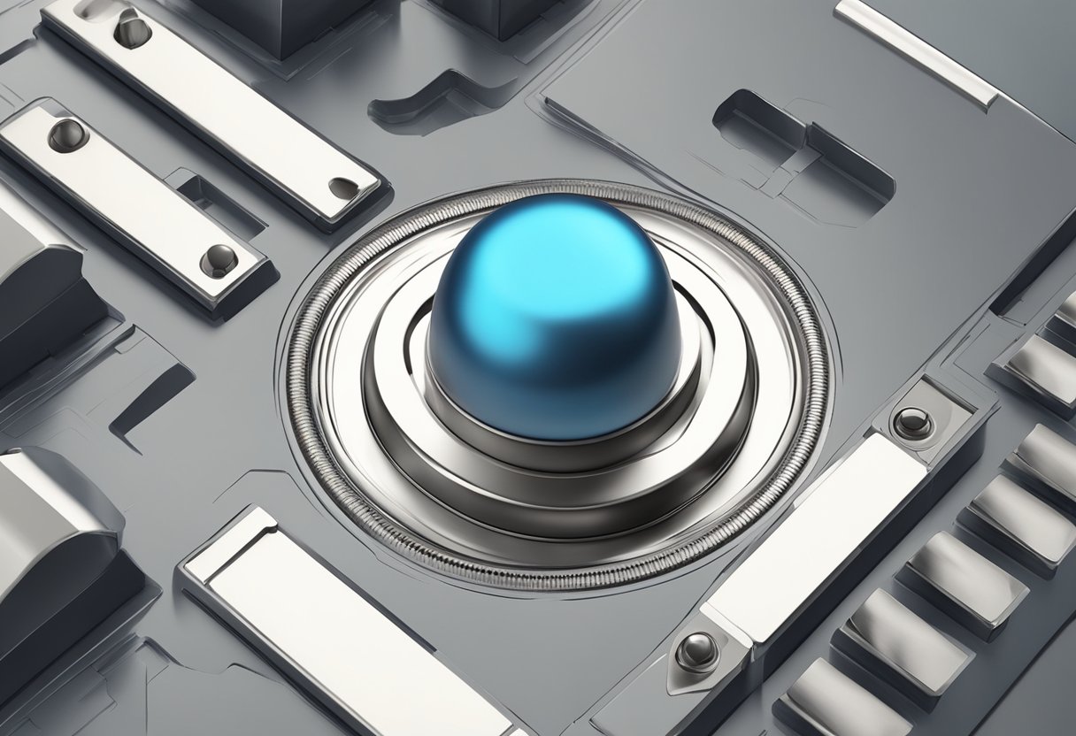 A tactile metal dome switch is being pressed, causing a noticeable tactile feedback