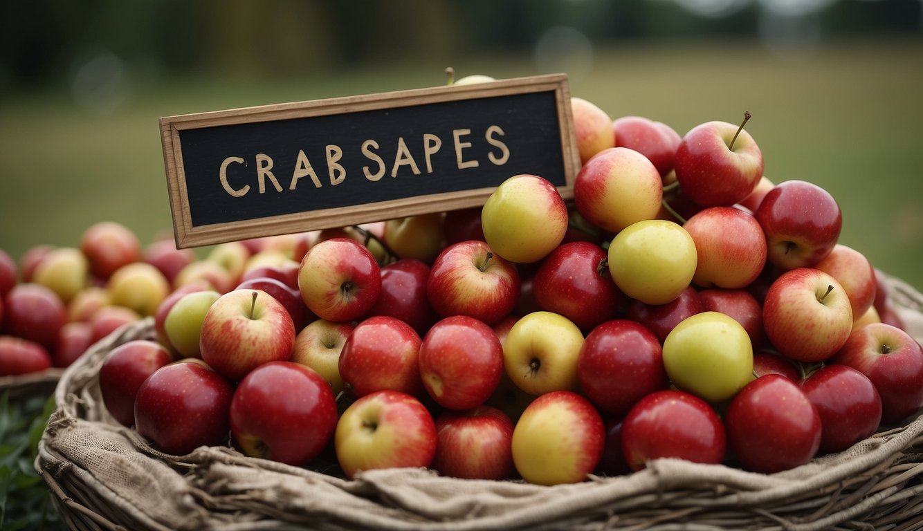 A pile of crab apples with a sign noting their historical and cultural significance