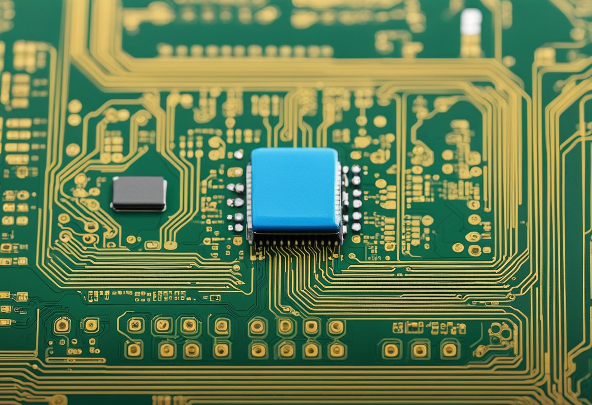 A membrane switch lies flat on a circuit board, with a thin, flexible layer covering the printed circuit. The switch is made up of layers of flexible materials, including a graphic overlay and adhesive spacer