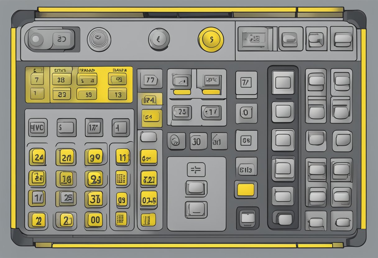 A close-up view of the Fanuc keypad membrane, with the buttons and symbols clearly visible and the overall layout of the keypad in focus