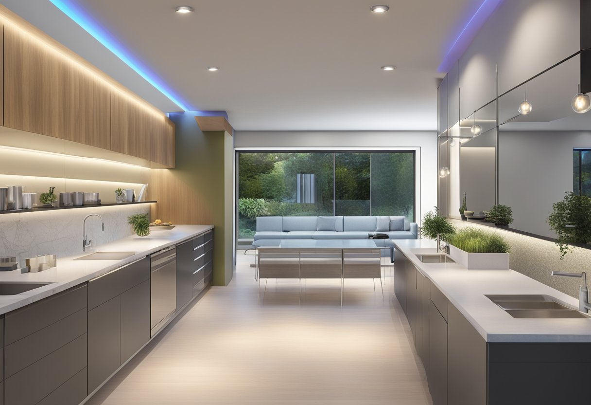 A sleek, modern LED system illuminates a custom-designed space with vibrant, energy-efficient lighting