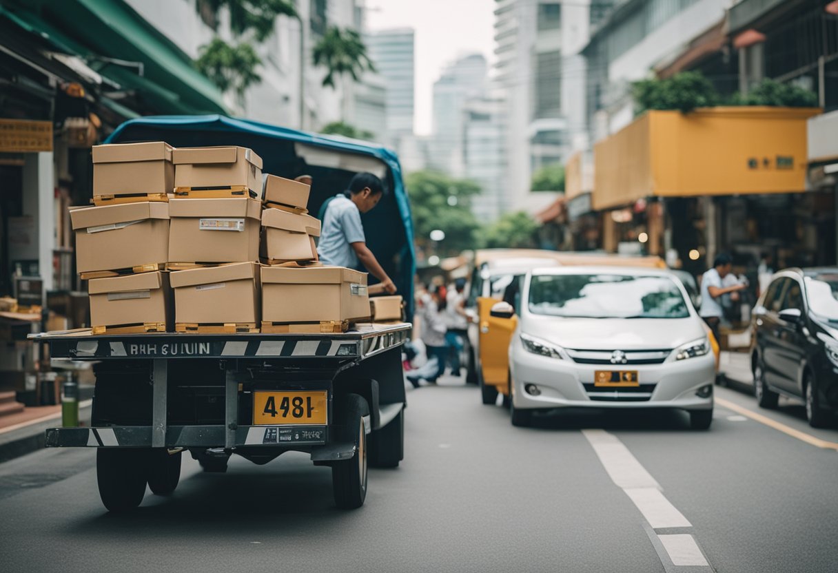 A karang guni collecting furniture in Singapore's bustling streets