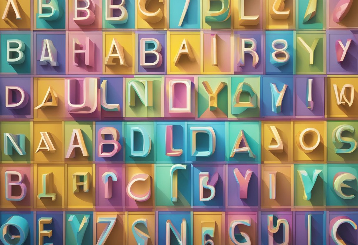 Colorful array of baby names displayed on a wall, each ending in the letter "a."