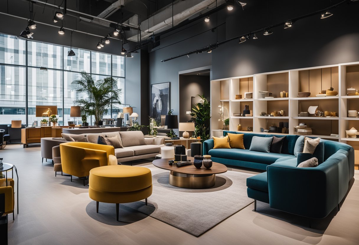 A showroom filled with sleek, modern furniture pieces in various styles and colors, showcasing the diverse Malmo Furniture Collections in Singapore